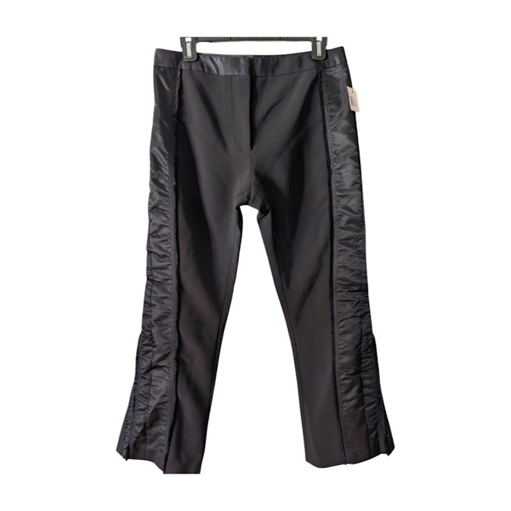 NWT Mugler Black Satin Trim Ruffle Flare Pants Trousers Size 40